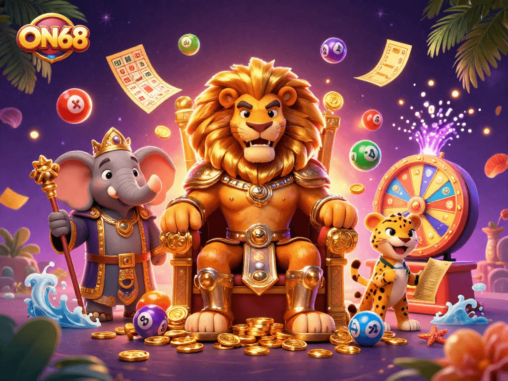 Join the thrilling actions at ON68 with the lion king and his advisors celebrating big wins.