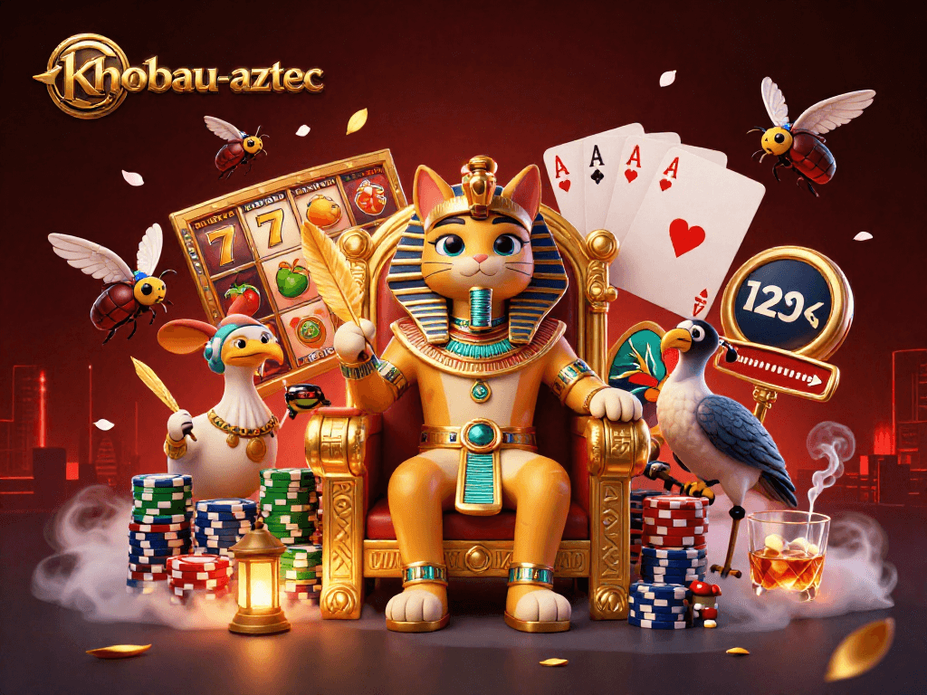 Experience the thrill of khobau-aztec in a vibrant 3D casino scene with thrilling slot features.