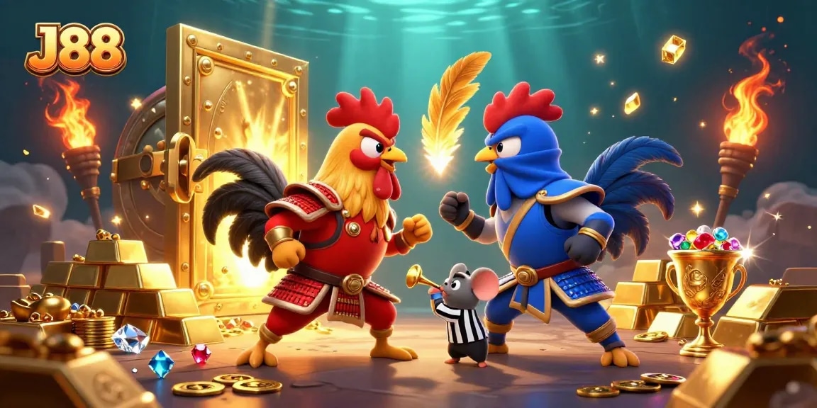Engage in thrilling action at J88 with epic rooster fighters, dazzling treasures, and casino excitement.