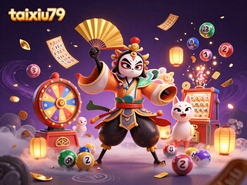 Engage with thrilling action at taixiu79, featuring vibrant lottery balls and dynamic casino elements.