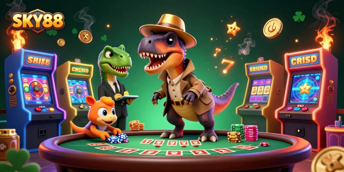 Experience SKY88's exhilarating blackjack table with unique cartoon characters and vibrant gaming elements.