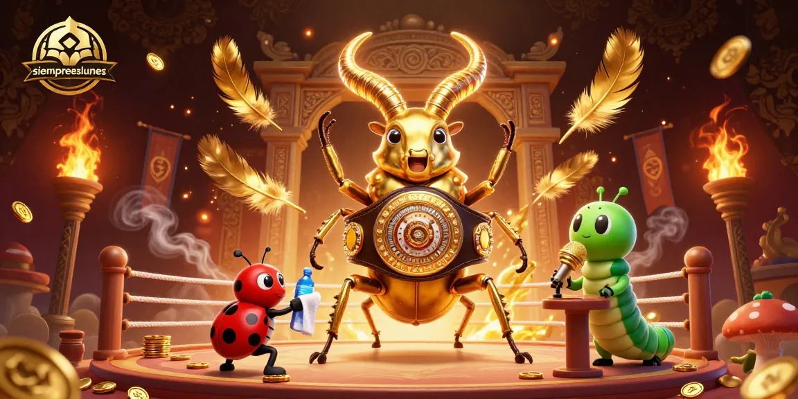 Engage with siempreeslunes in a vibrant casino showdown featuring a giant stag beetle and ladybug coach.
