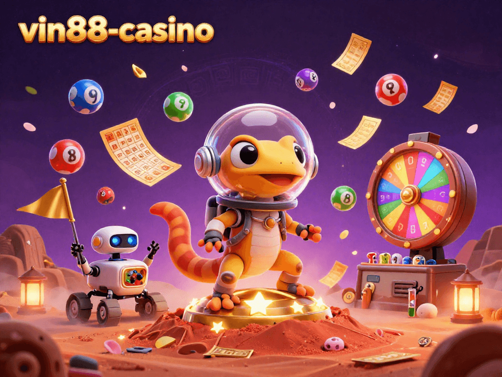 Experience vin88-casino's thrilling lottery scene with colorful elements and dynamic action.