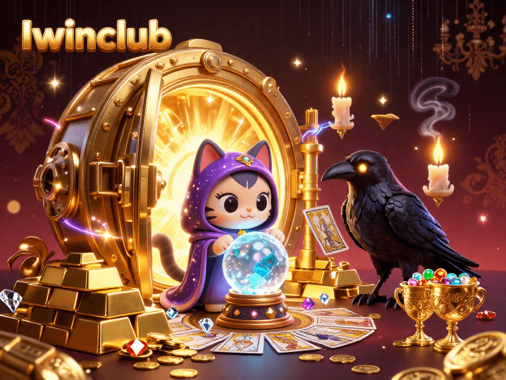 Iwinclub offers a mystic cat and raven enhancing your casino experience with tarot and fortune-telling insights
