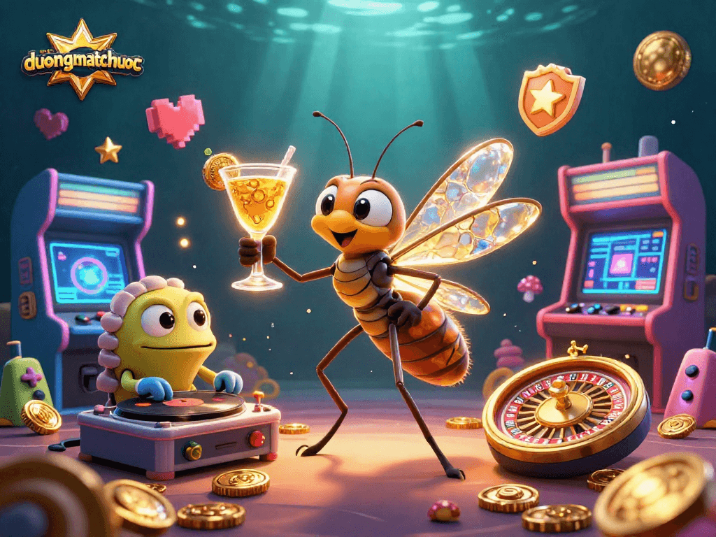 Experience duongmatchuoc with vibrant 3D casino characters in a captivating arcade scene.