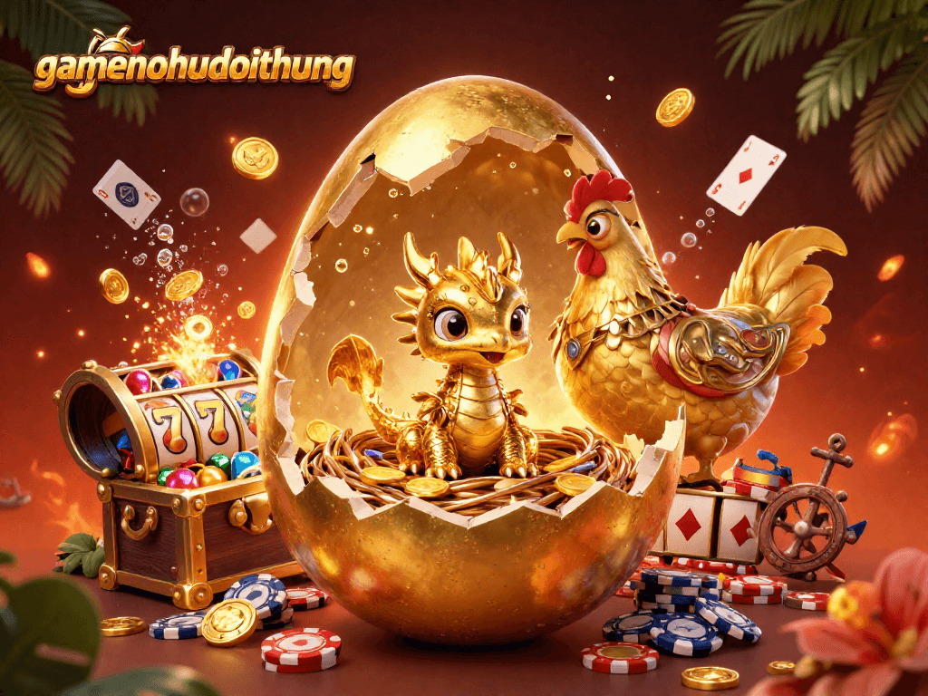 Experience the thrill of gamenohudoithuong with a golden dragon revealing jackpots and exciting slot reels in a captivating casino scene.