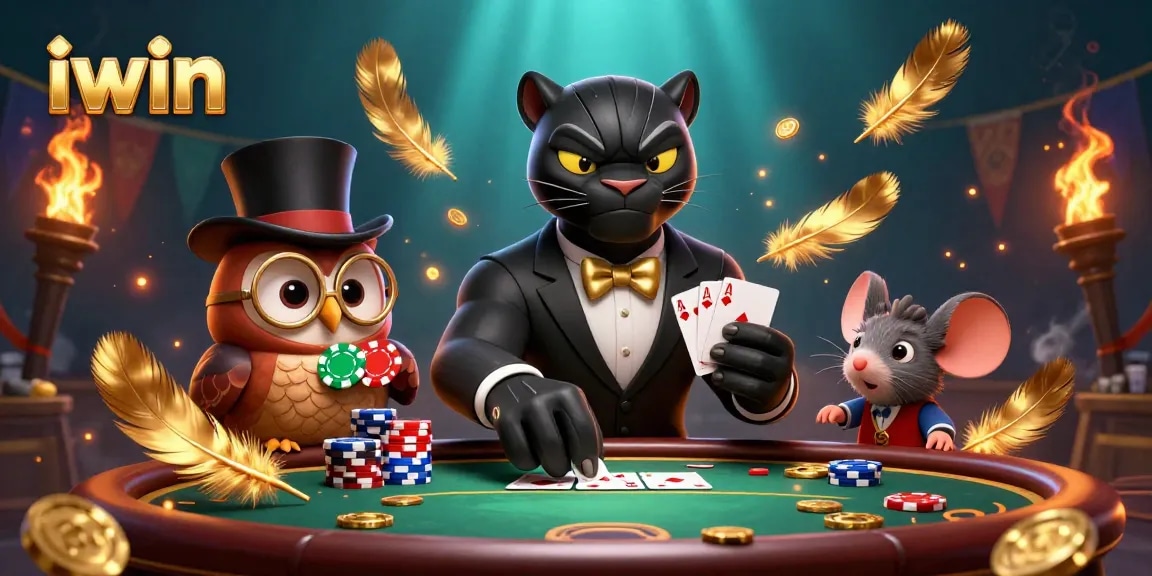 iwin showcases a playful poker scene with unique characters and rich casino elements.