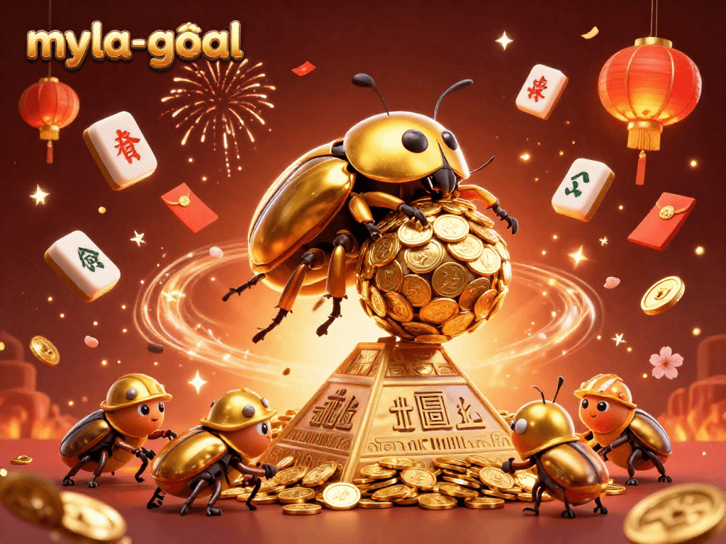 Engage with myla-goal as a golden dung beetle rolls casino coins to victory.