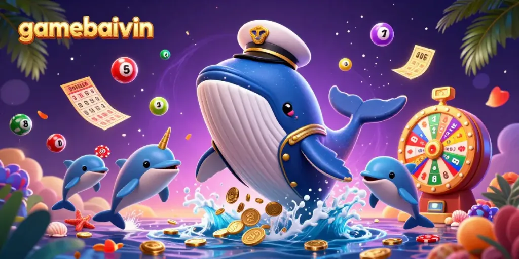 Experience the excitement of gamebaivin with a vibrant undersea casino scene bursting with energy.