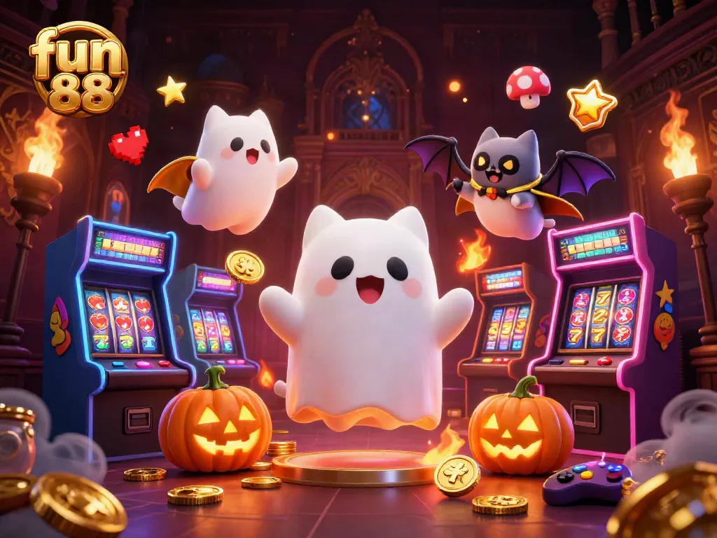 Spin slot reels with fun 88 characters in a vibrant 3D casino scene filled with thrilling elements.