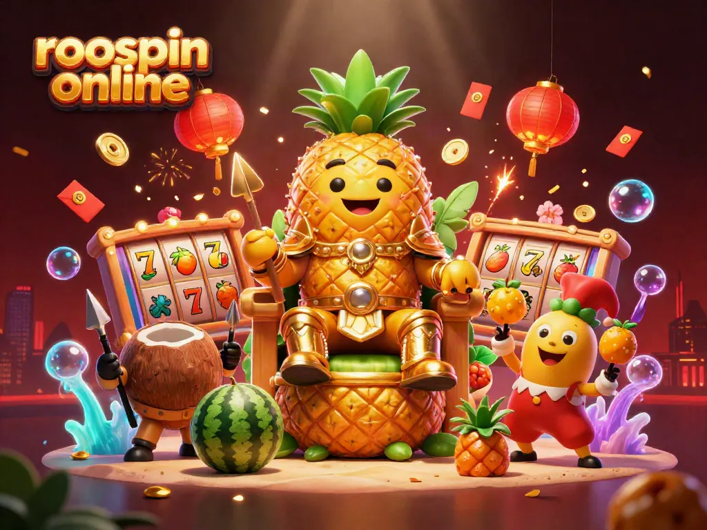 Experience the excitement of roospin online with our vibrant 3D casino illustration.