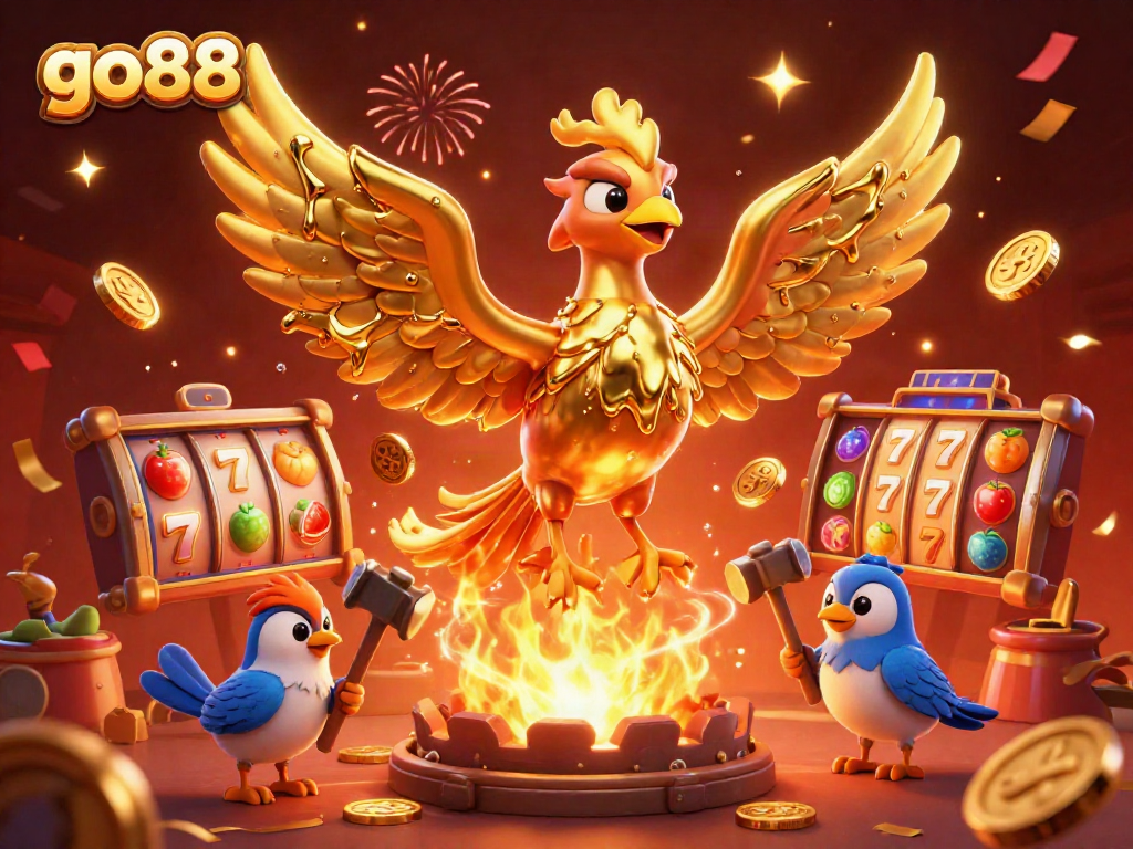 Experience the thrill of winning at go88, where molten gold phoenix and vibrant slot elements create a dynamic casino atmosphere.