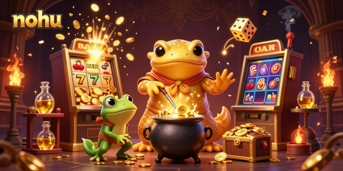 Unleash winning potential at nohu with a vibrant 3D illustration of casino excitement and golden rewards.
