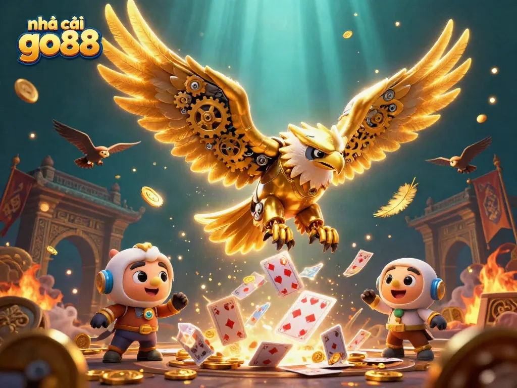 Experience exhilarating gameplay at nhà cái go88 with a spectacular 3D casino scene featuring a cybernetic eagle.