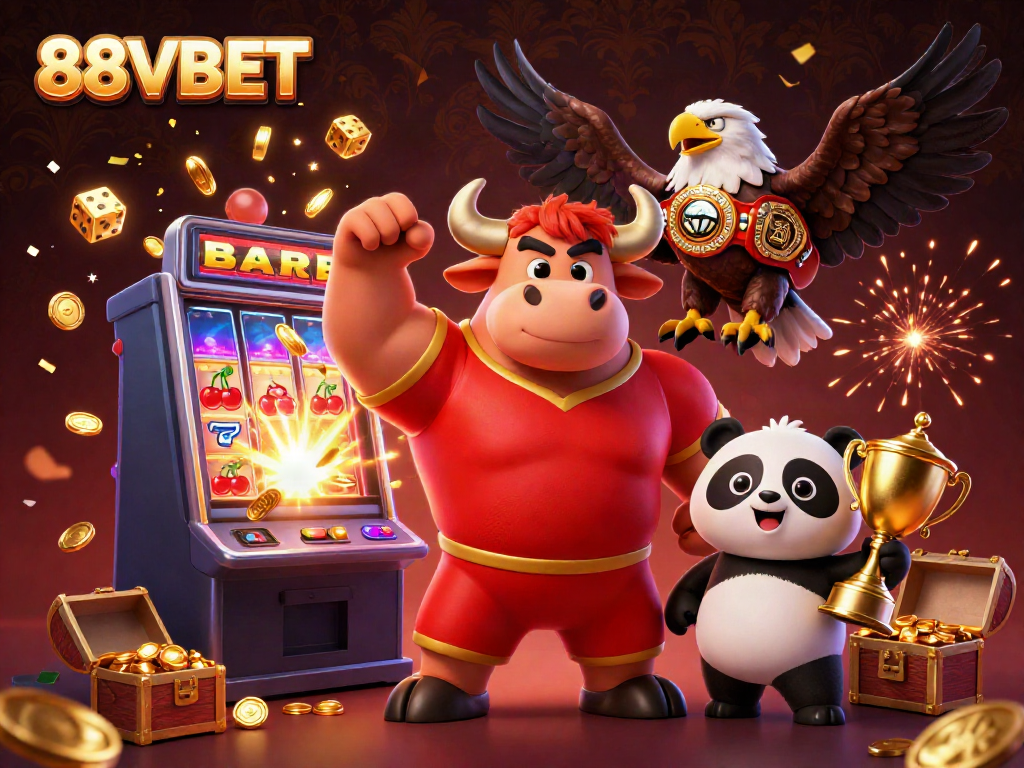 Celebrate wins with thrilling action at 88VBET featuring dynamic characters and festive casino elements.