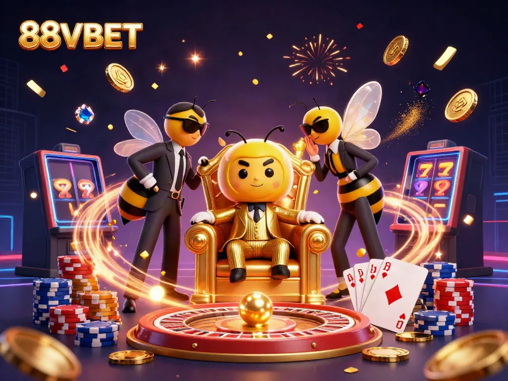 Join the excitement of 88VBET with vibrant 3D characters and casino elements in a dynamic scene.