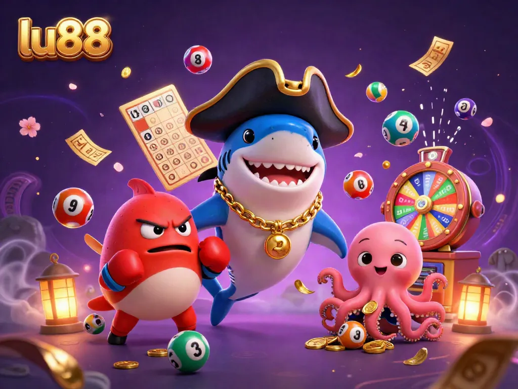 Experience the excitement with lu88's engaging cartoon illustration showcasing vibrant characters and casino elements.