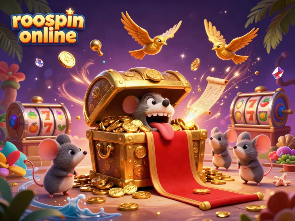 Experience the adventure of roospin online with treasure and riches in a vibrant casino scene.