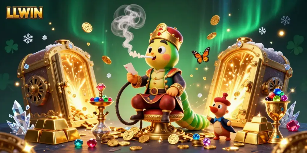 Engage with thrilling casino action at LLWIN with a dynamic illustration highlighting vibrant characters and gaming elements.