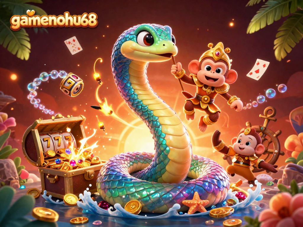 Experience the thrill of gamenohu68 with a vivid 3D casino scene featuring treasure and excitement.