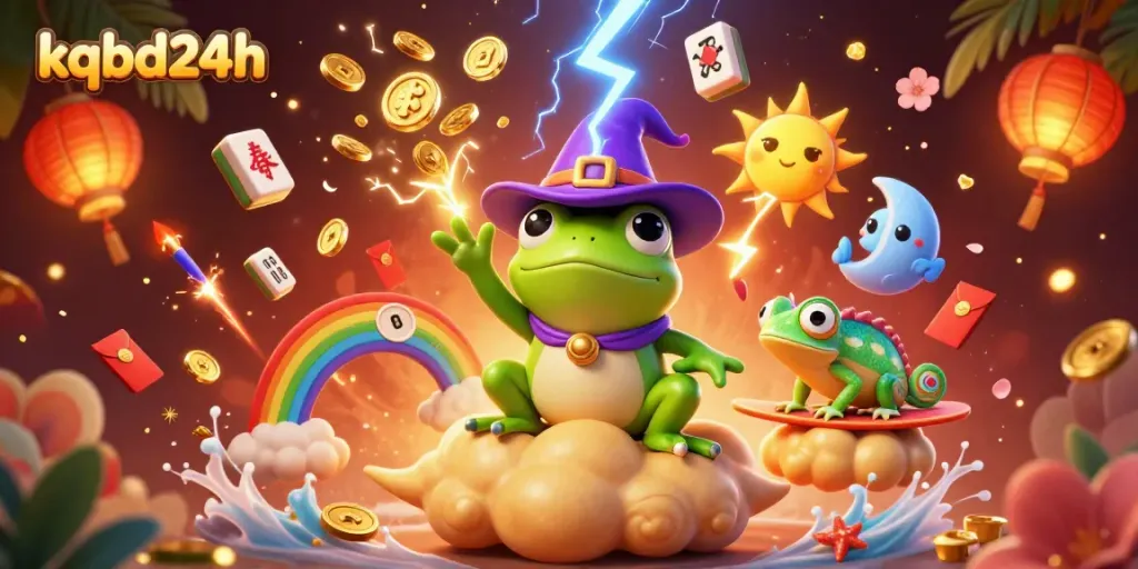 Engage with the dynamic kqbd24h universe, where a wizard frog creates a storm of gold.