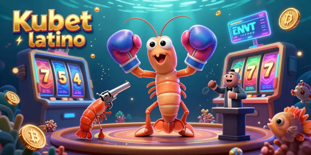 Kubet latino showcases a dynamic 3D casino scene with vibrant slot elements and iconic characters.