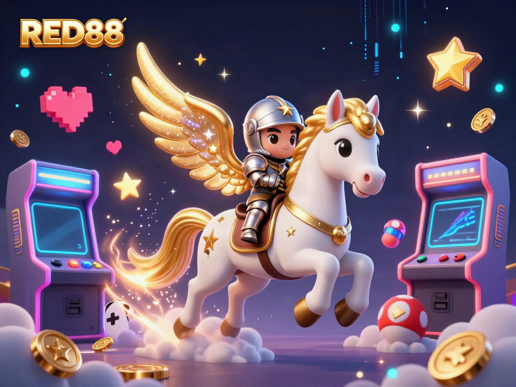 Experience thrilling gameplay at RED88 with a celestial horse racing through a vibrant gaming world.