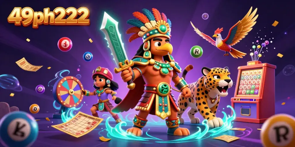 Engage with exciting lottery elements at 49ph222 in this dynamic 3D casino illustration.