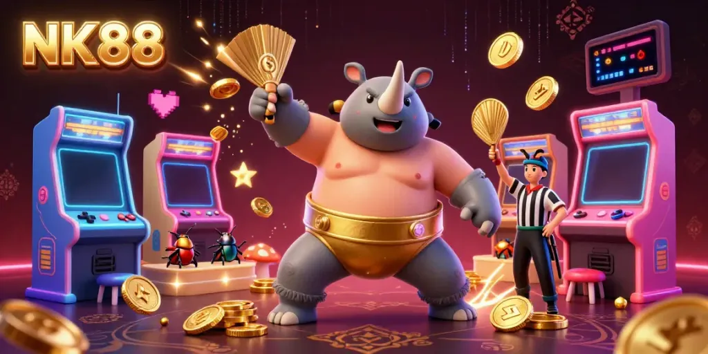 Navigating success in NK88 gaming with an action-packed scene featuring vibrant casino elements.