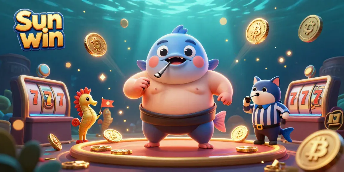 Experience thrilling gameplay with Sun win's underwater casino featuring a giant fugu in a sumo suit.