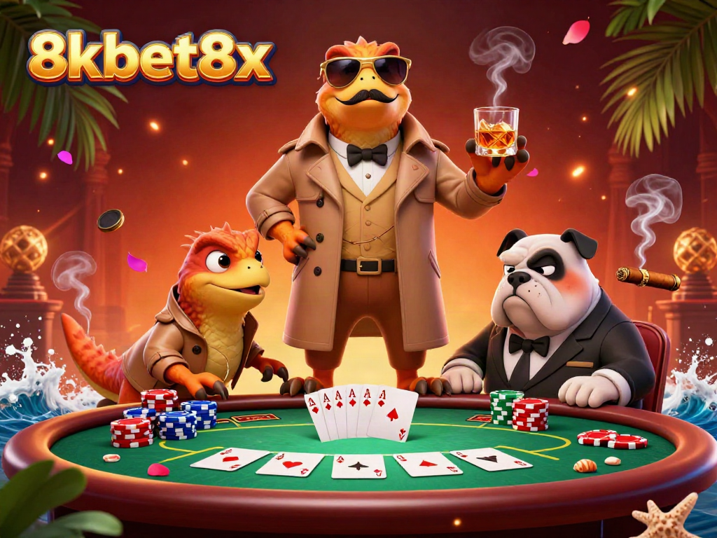 Experience the excitement of 8xbet8x with raptors attempting to sneak into a VIP lounge in a bustling casino scene.