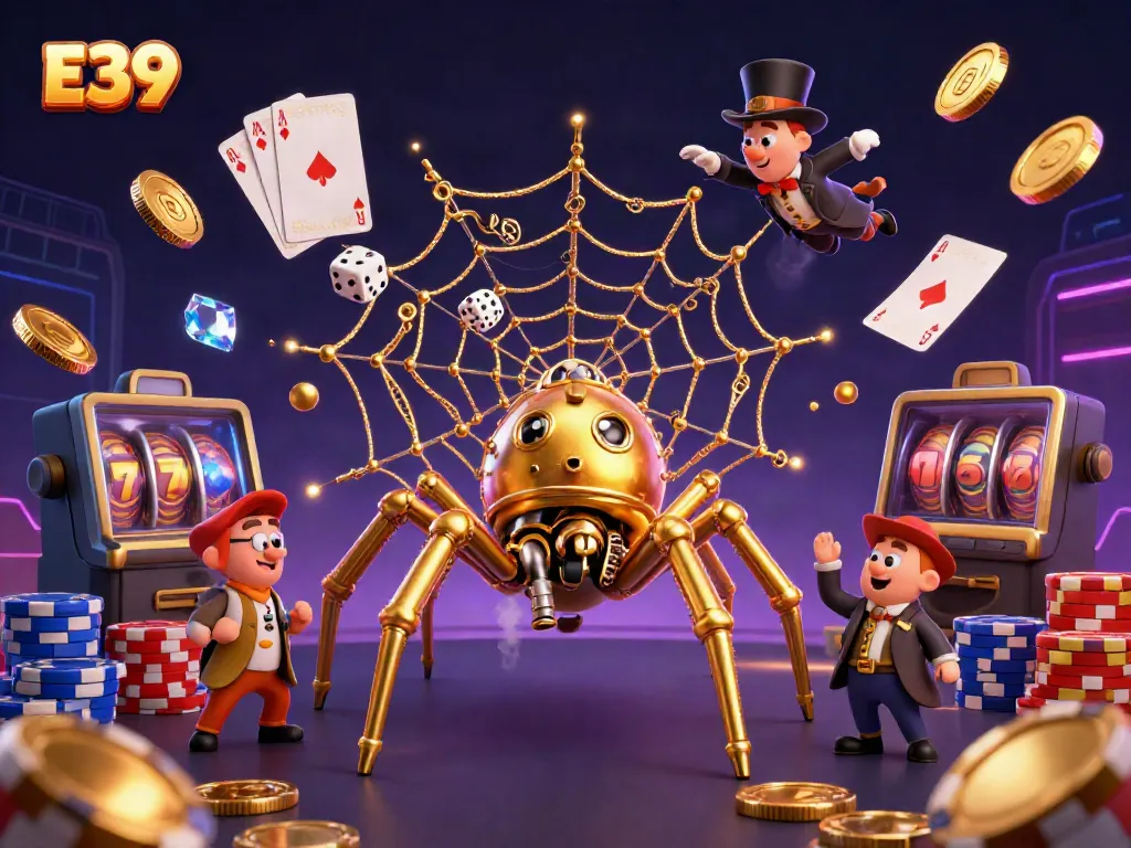Engage with E39's dynamic casino scene featuring golden chains and vibrant gaming elements.