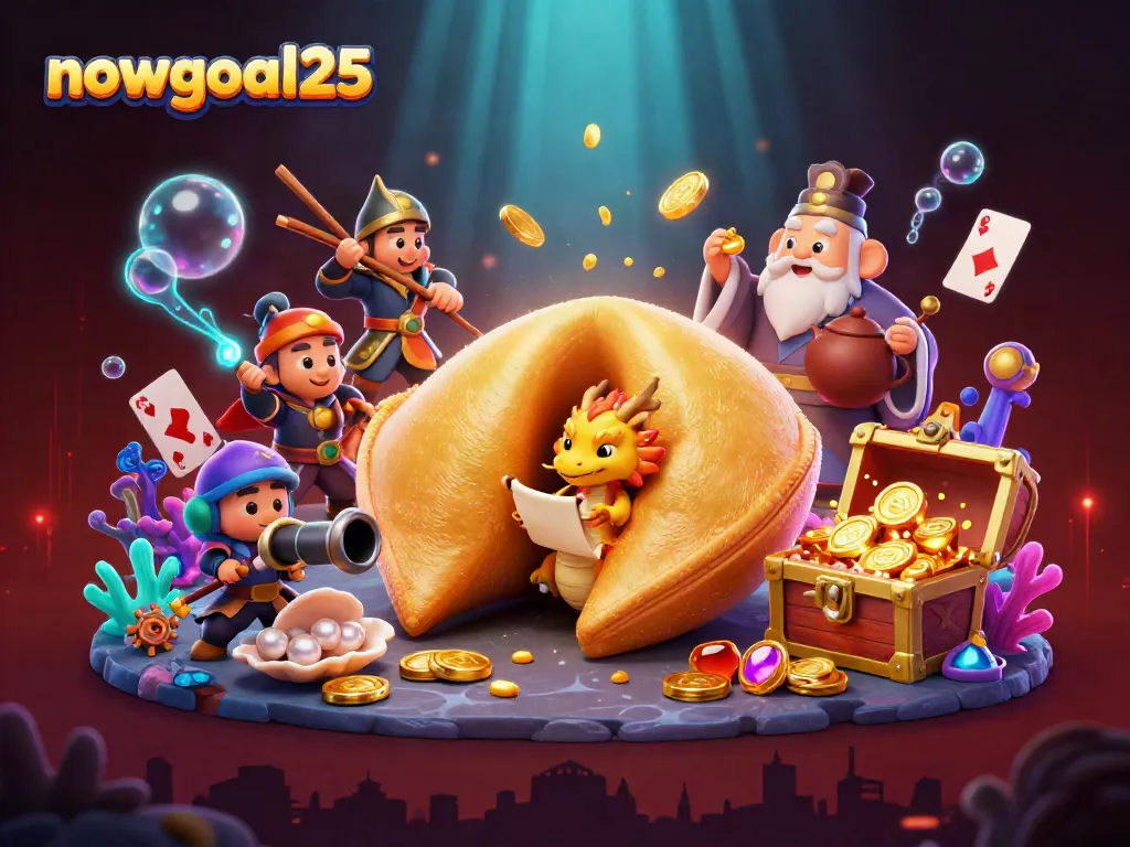 Bet on your luck with nowgoal25's vibrant 3D fantasy scene, featuring a rich assortment of gold coins and mythical characters.