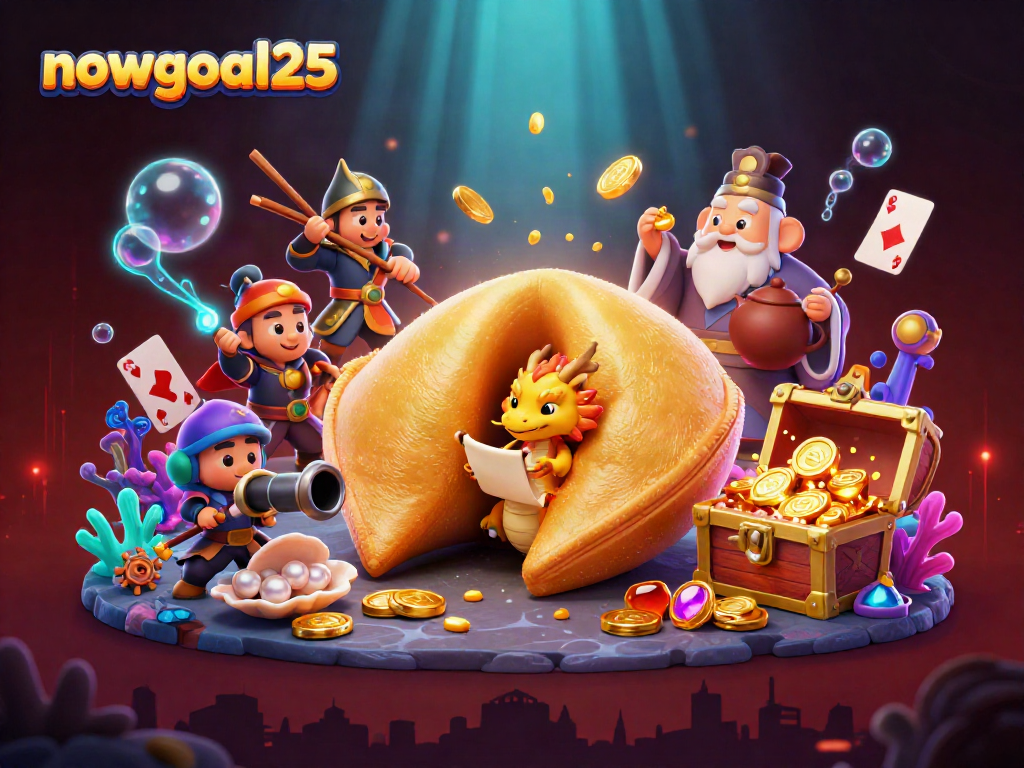 Bet on your luck with nowgoal25's vibrant 3D fantasy scene, featuring a rich assortment of gold coins and mythical characters.