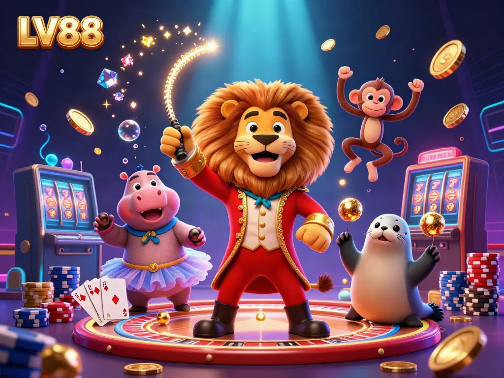Experience LV88's vibrant atmosphere with dynamic 3D characters and casino elements in action.
