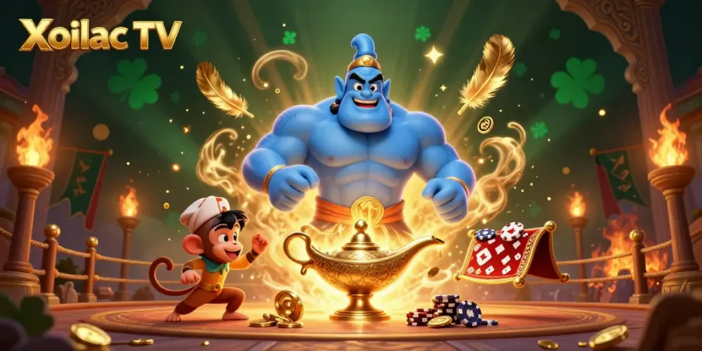 Xoilac TV captures exciting live sports betting with a genie and poker-themed adventure.