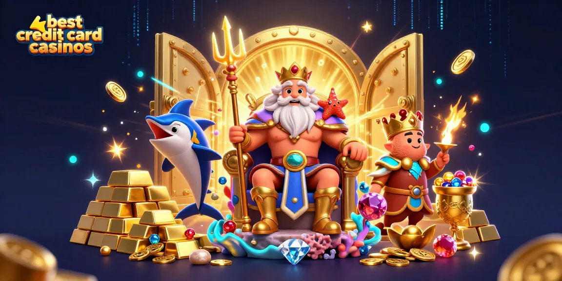 Experience the best credit card casinos with Neptune and treasures in a vibrant 3D scene.