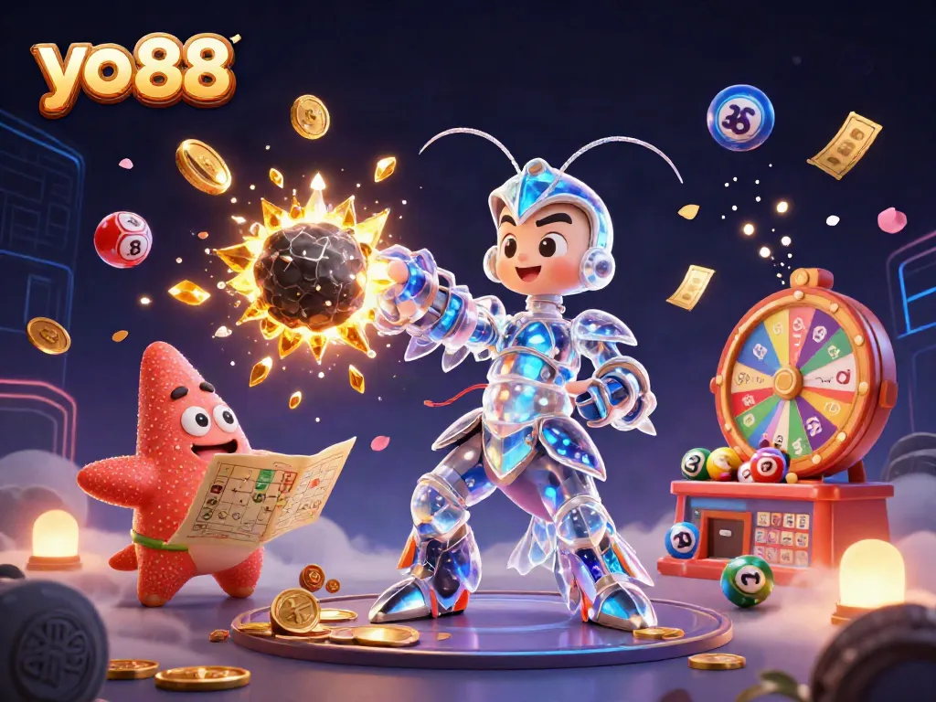 Engage in thrilling gameplay at yo 88, where bright lottery balls, spinning prize wheels, and golden tickets create vibrant energy.