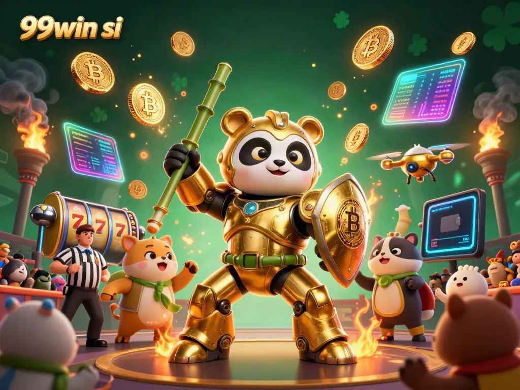 Experience exciting gameplay at 99win si with a vibrant 3D casino illustration featuring golden panda and dynamic elements.