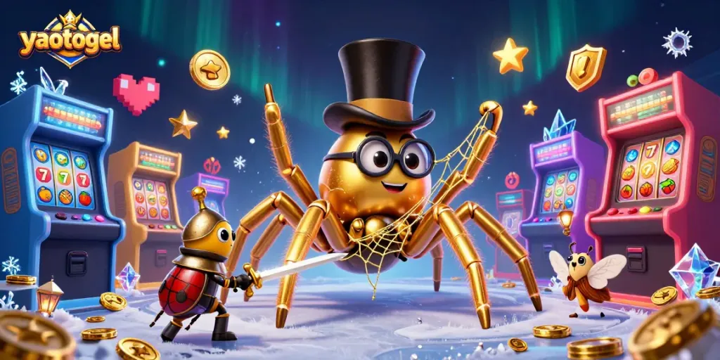 Engage with yaotogel's vibrant casino world featuring a golden tarantula and interactive game elements.