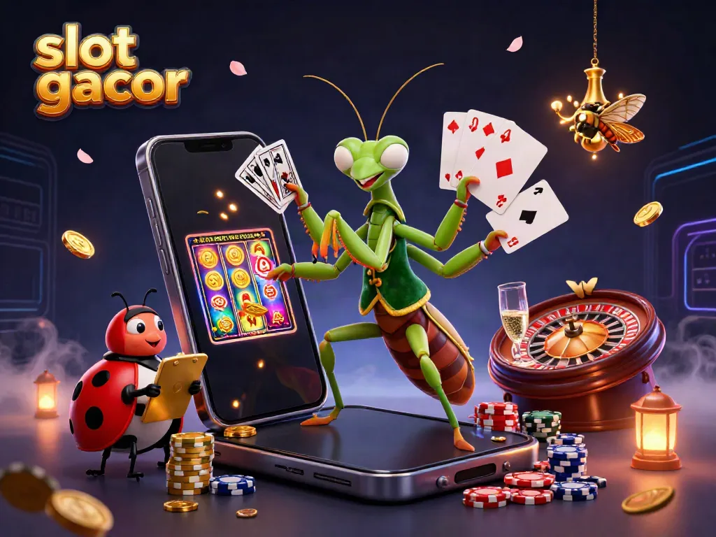 Experience the excitement of slot gacor with a dynamic cartoon scene featuring engaging casino characters.
