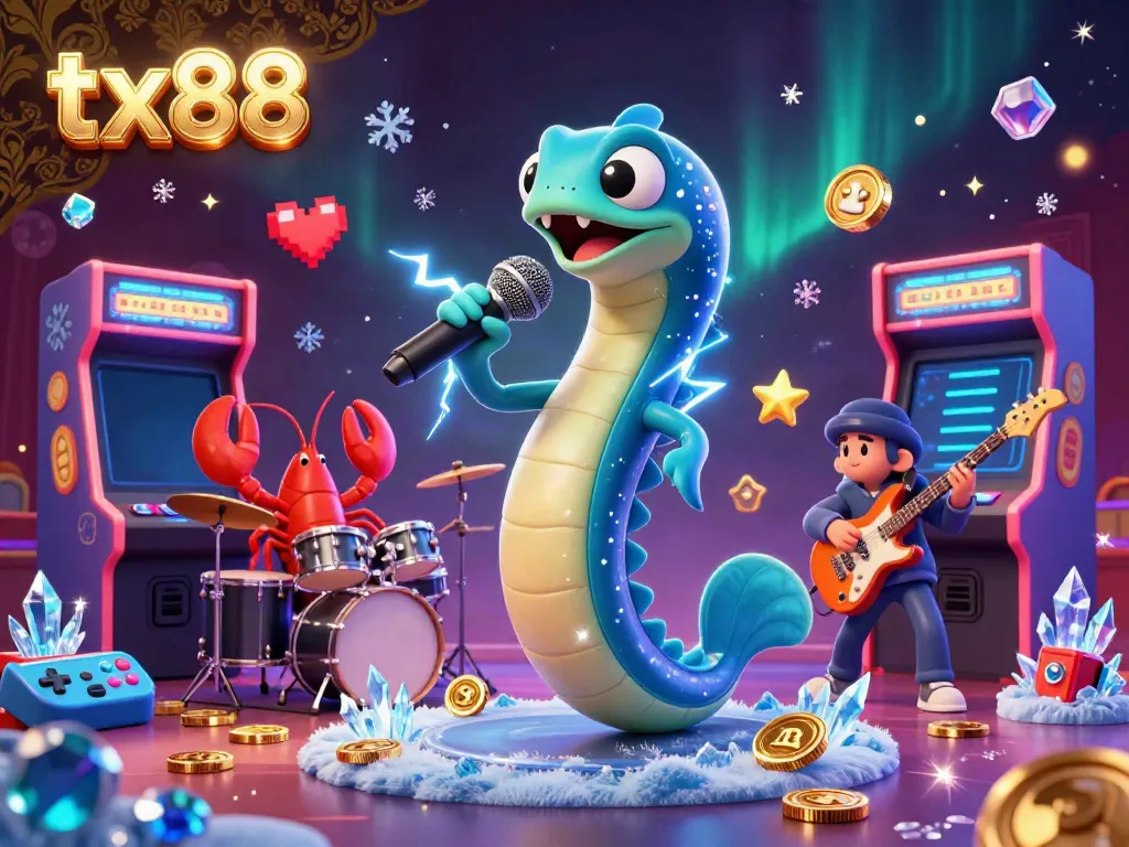 Experience the vibrant energy of tx88 at an underwater casino, featuring an electric eel DJ and exciting game elements.