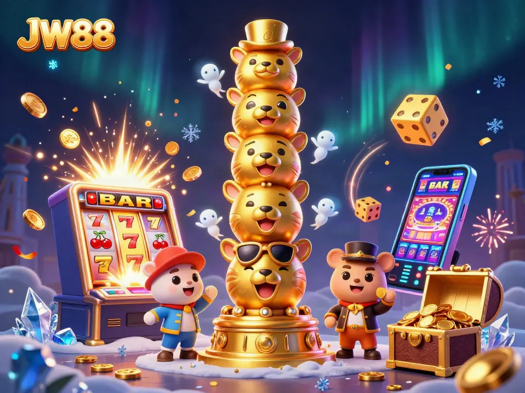 Engage with JW88's vibrant casino experience featuring dynamic jackpot elements and a golden totem