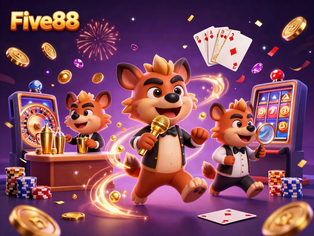 Experience the fun at Five88's vibrant casino club featuring lively hyenas.