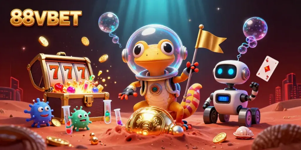 Experience excitement with 88VBET in a vibrant 3D casino adventure illustration.
