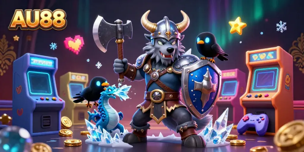 Experience thrilling gameplay with AU88’s lively casino scene featuring characters and arcade elements.