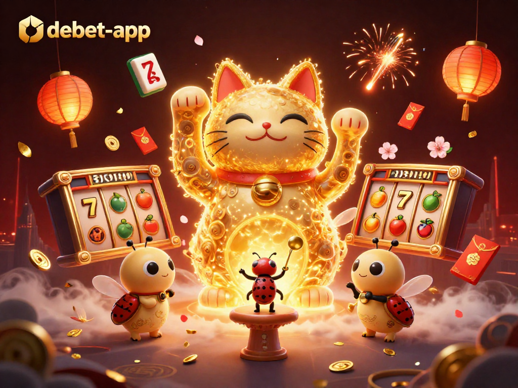 Experience thrilling fun with debet-app as golden fireflies and casino symbols bring excitement to the scene.