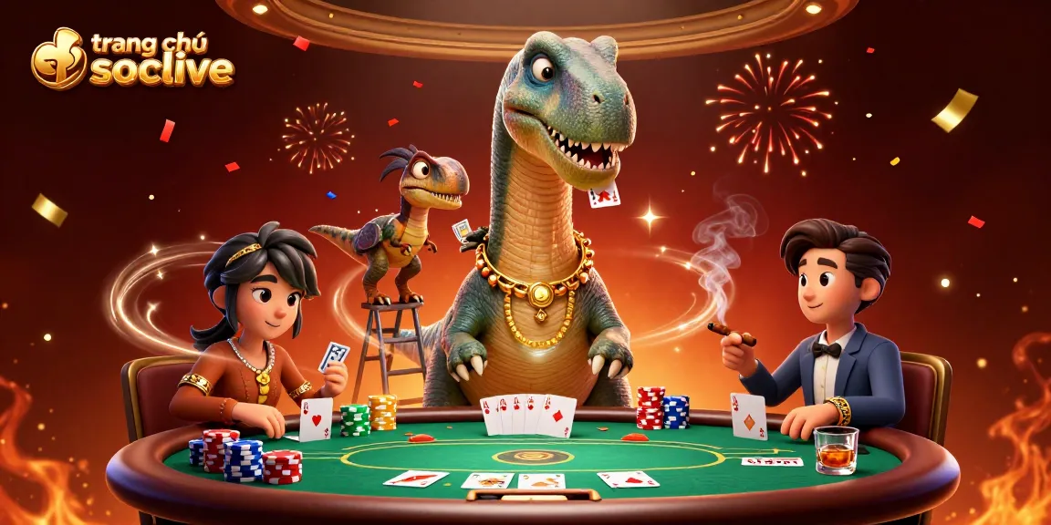 Experience thrilling poker action with the brontosaurus dealer at trang chủ socolive in a vibrant casino scene.