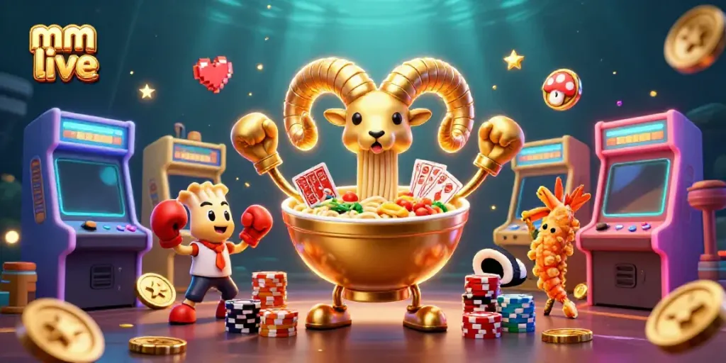 Experience the excitement of mm live with a vibrant scene of animated characters and casino elements.