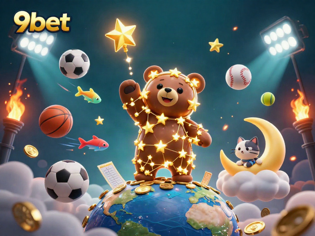 Experience thrilling gameplay at 9bet with dynamic sports and gaming elements in a vibrant illustration.